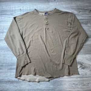 Duofold Henley Men XL Brown Vintage Long Sleeve Thermal Made‎ in USA U84
